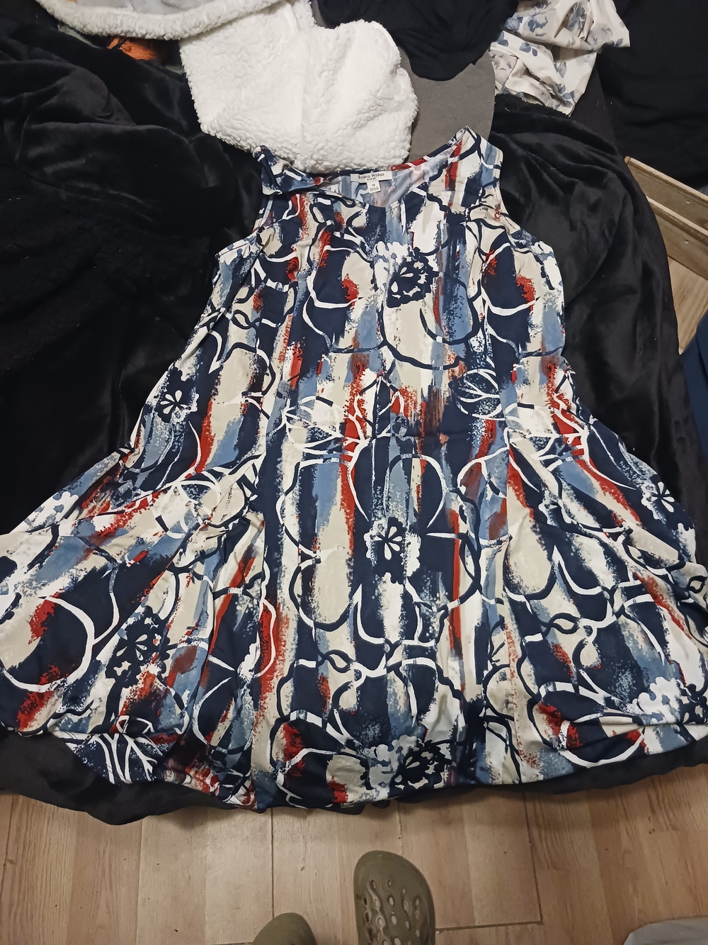 Studio Works Navy, White & Red Floral Swing Dress